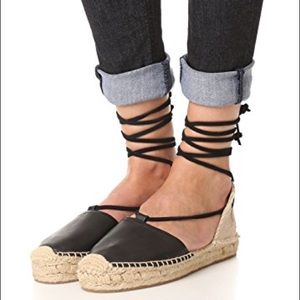 Soludos, great black leather lace up espadrilles